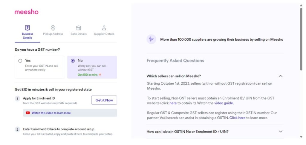 Meesho Enter the GST details Meesho Enter the GST details