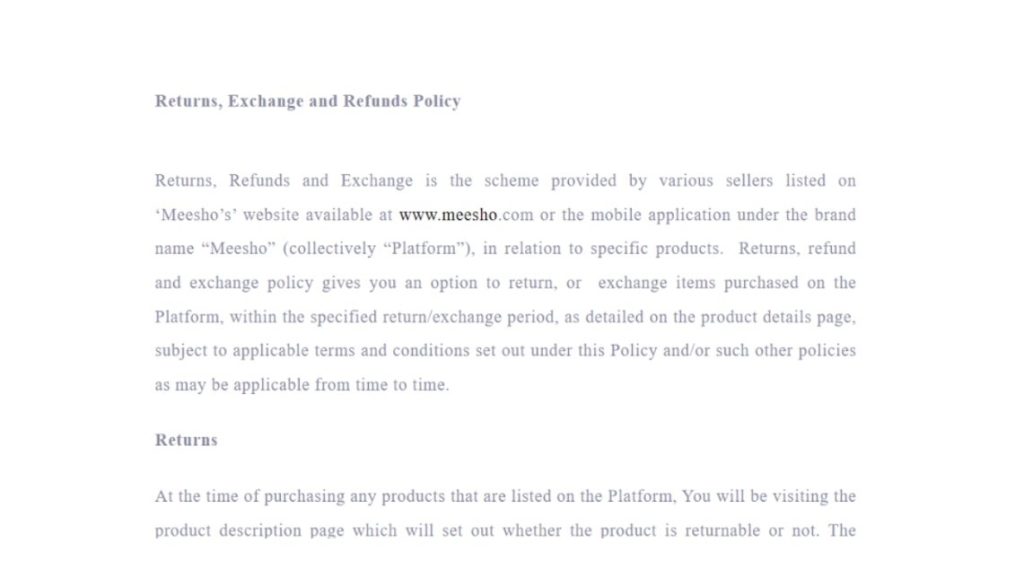 Meesho’s 7-day return and exchange policies Meesho’s 7-day return and exchange policies
