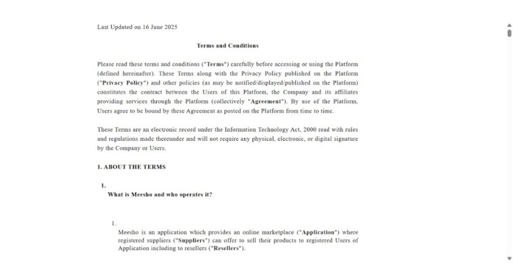 Meesho’s Terms & Conditions Meesho’s Terms & Conditions